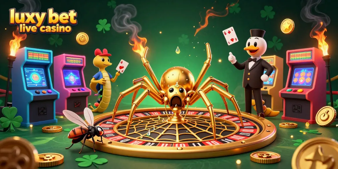 Experience the excitement of luxy bet live casino with a vibrant 3D illustration featuring roulette tables and cartoonish characters.